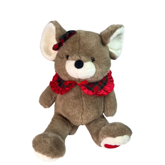 Vintage 1996 Walmart Holiday Mouse Tartan Bow Collar Plush Brown Stuffed Animal - Picture 7 of 12